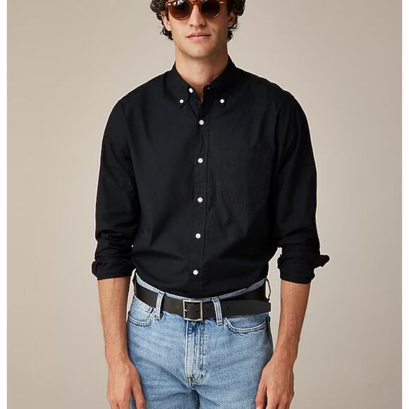NWOT J.Crew Secret Wash Poplin Slim Untucked Shirt In Black Size L - Picture 1 of 7
